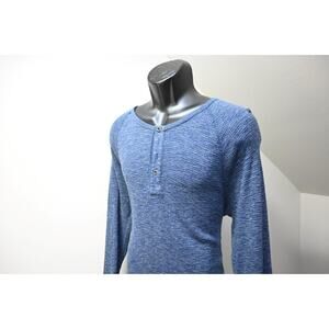 Lucky Brand Henley Tee Shirt Long Sleeve Marled Dark Blue Sweatshirt Mens Medium